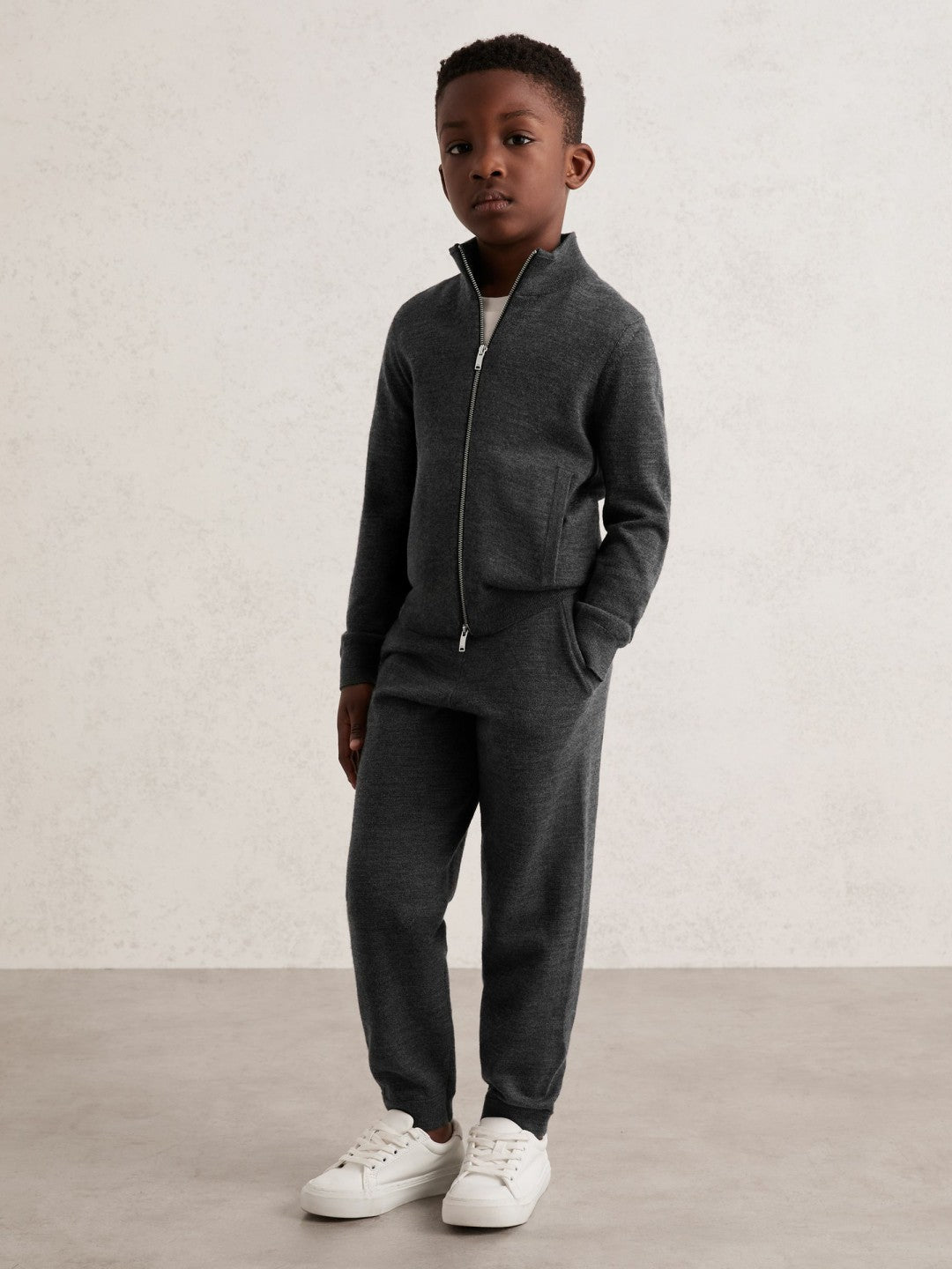 13-14 yrs Merino Wool-Blend Zip-Through Cardigan Derby Grey Melange | Children