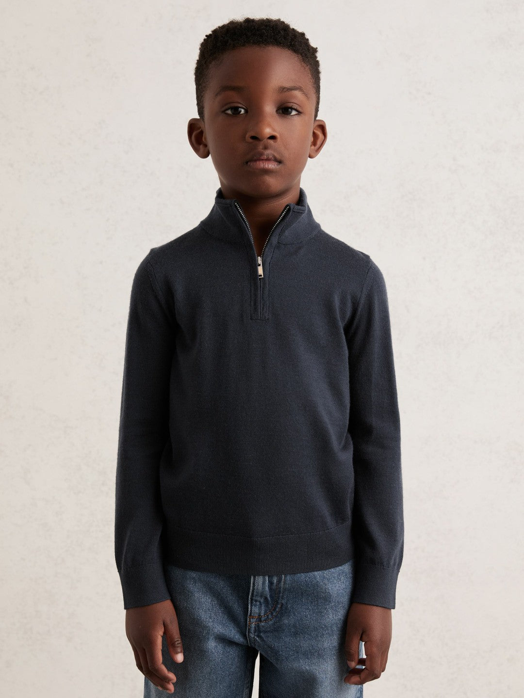 13-14 yrs Merino Wool Half-Zip Funnel Neck Jumper Midnight Navy | Children