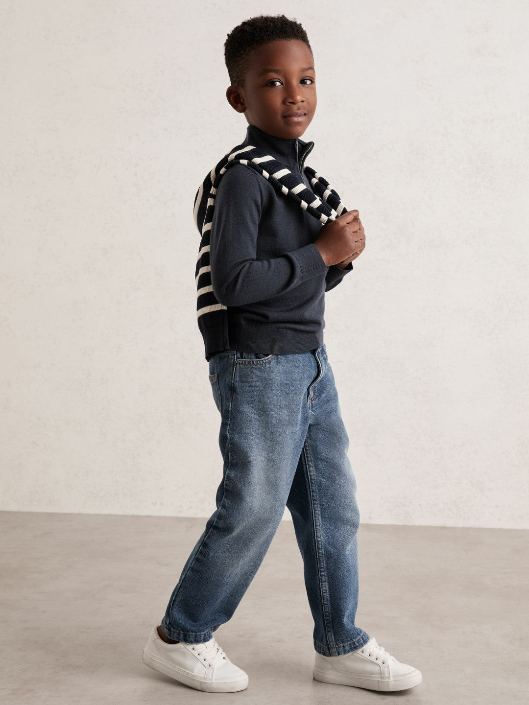 13-14 yrs Merino Wool Half-Zip Funnel Neck Jumper Midnight Navy | Children