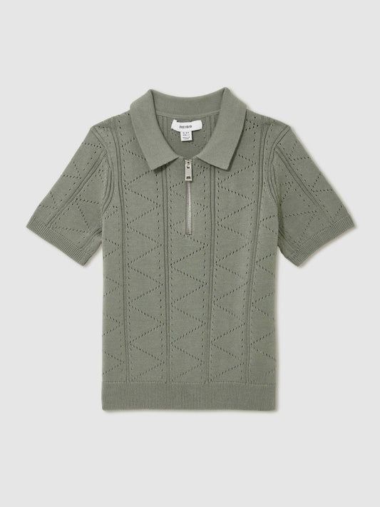 13-14 yrs Half-Zip Pointelle Polo Shirt Sage | Children