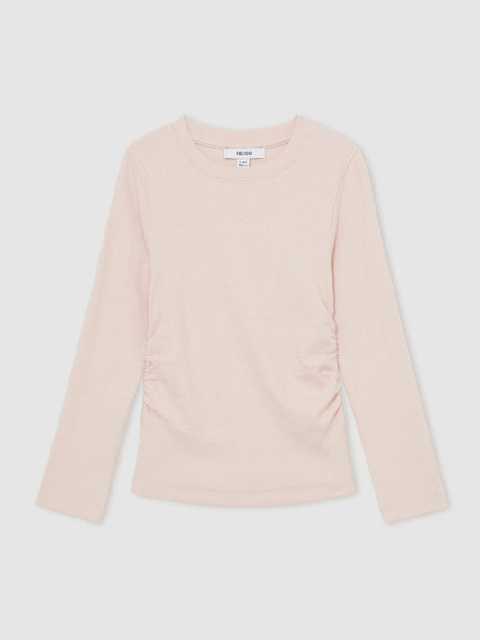 13-14 yrs Cotton Ruched Long-Sleeve T-Shirt with Stretch Pale Pink | Children