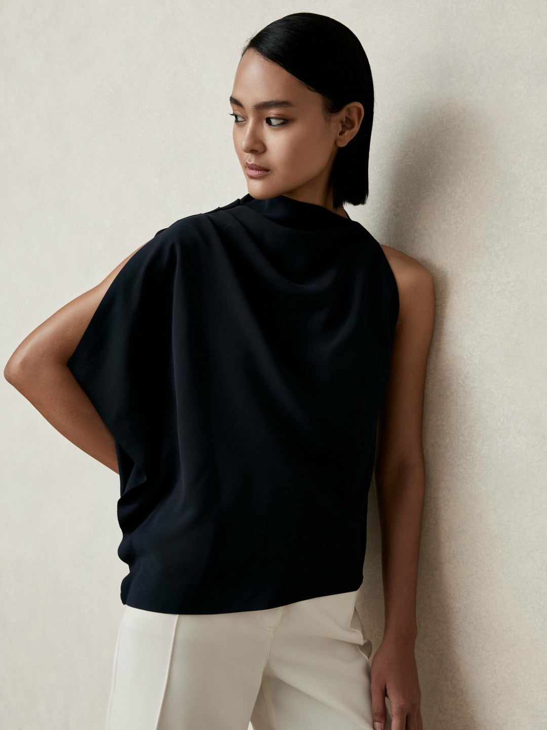 One-Shoulder Draped Top Navy | Womens