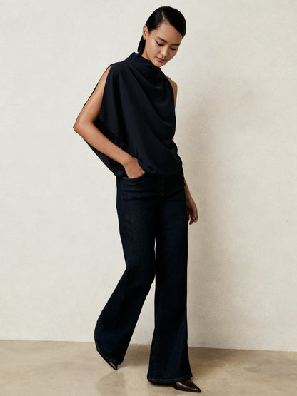One-Shoulder Draped Top Navy | Womens