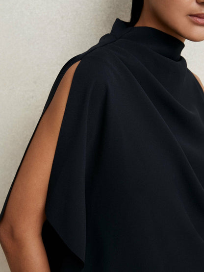 One-Shoulder Draped Top Navy | Womens