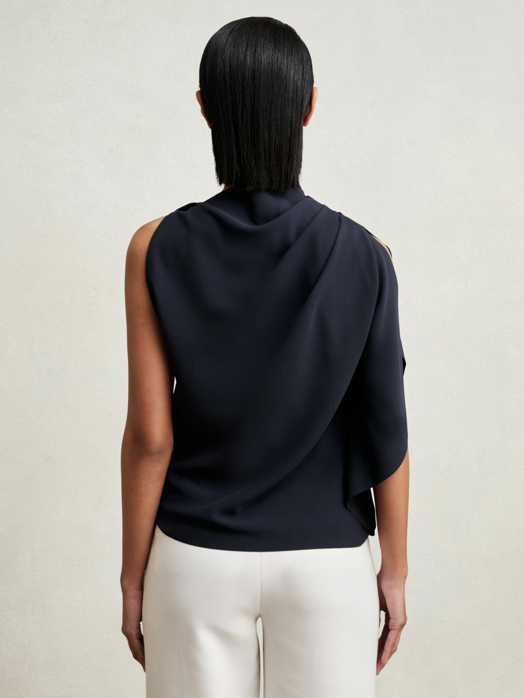 One-Shoulder Draped Top Navy | Womens