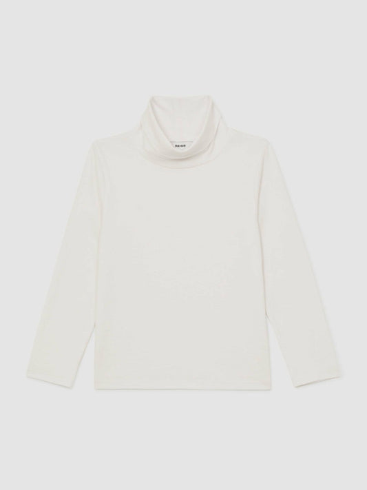 13-14 yrs Cotton-Jersey Roll-Neck Top with Stretch Ivory | Children