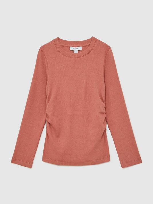 13-14 yrs Cotton Ruched Long-Sleeve T-Shirt with Stretch Rose | Children