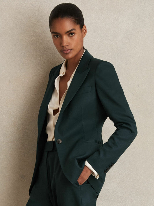 Wool-Blend Single-Breasted Suit Blazer Green | Womens