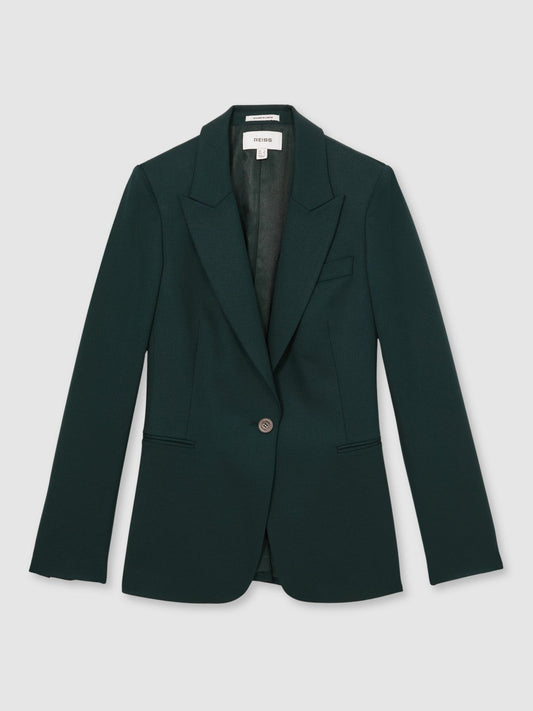 Wool-Blend Single-Breasted Suit Blazer Green | Womens