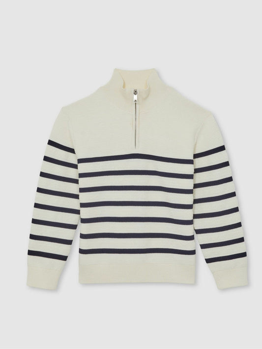 13-14 yrs Cotton-Blend Stripe Half-Zip Jumper White | Children