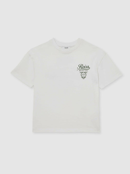 13-14 yrs Cotton Motor Cars-Print T-Shirt White/Green | Children