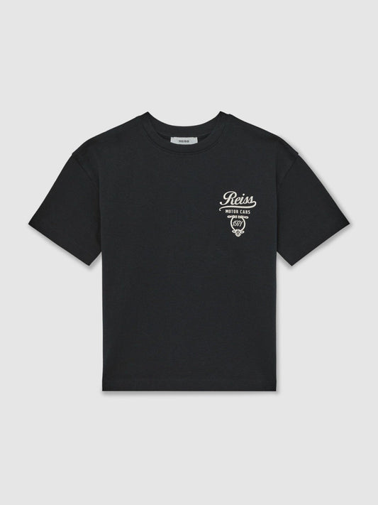 13-14 yrs Cotton Motor Cars-Print T-Shirt Washed Blue/White | Children