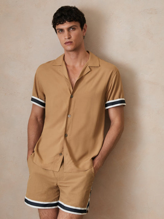 | Ché Stripe-Cuff Shirt Camel | Mens
