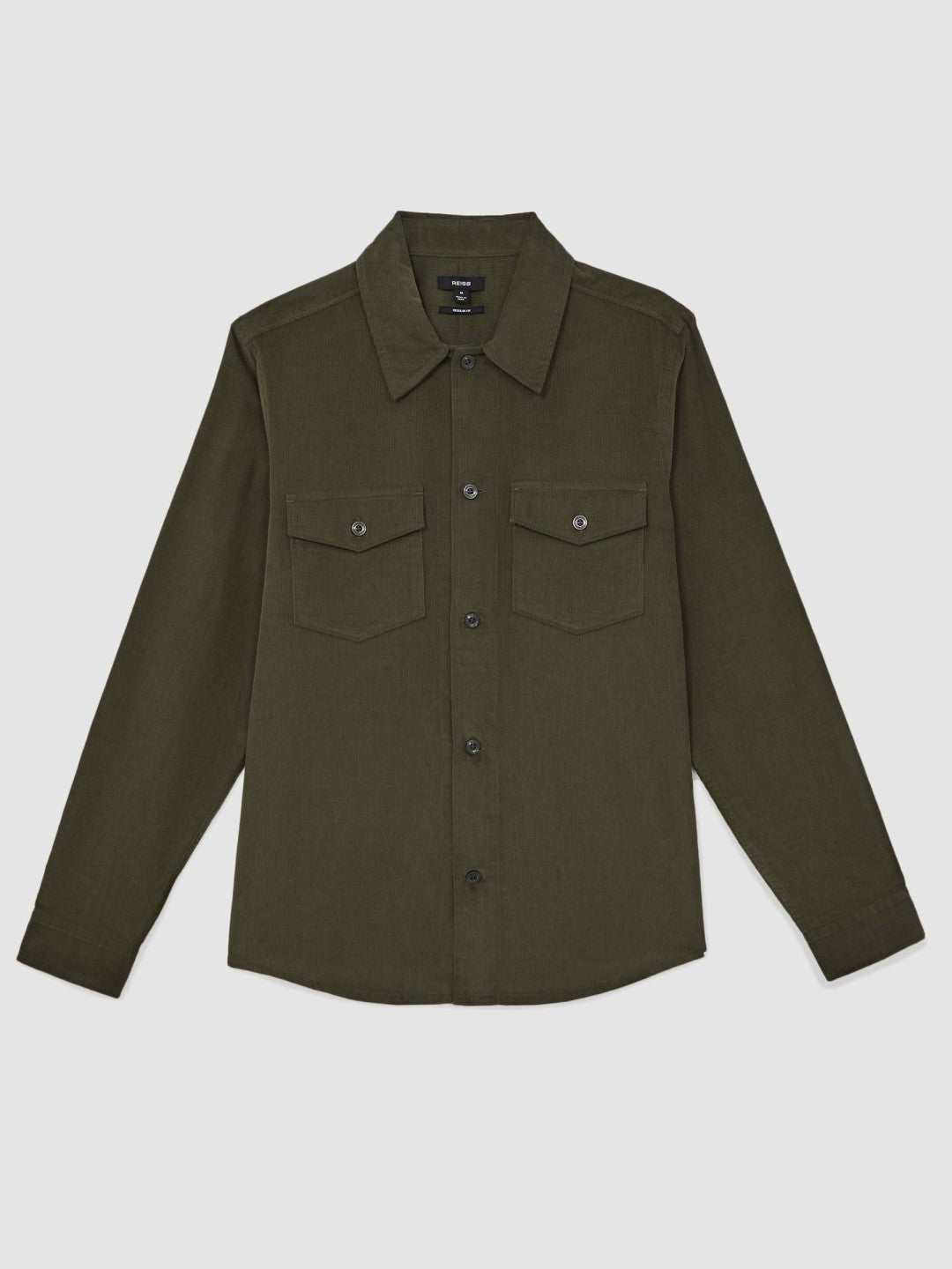 Cotton Corduroy Twin-Pocket Overshirt Khaki Green | Mens