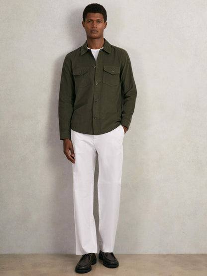 Cotton Corduroy Twin-Pocket Overshirt Khaki Green | Mens