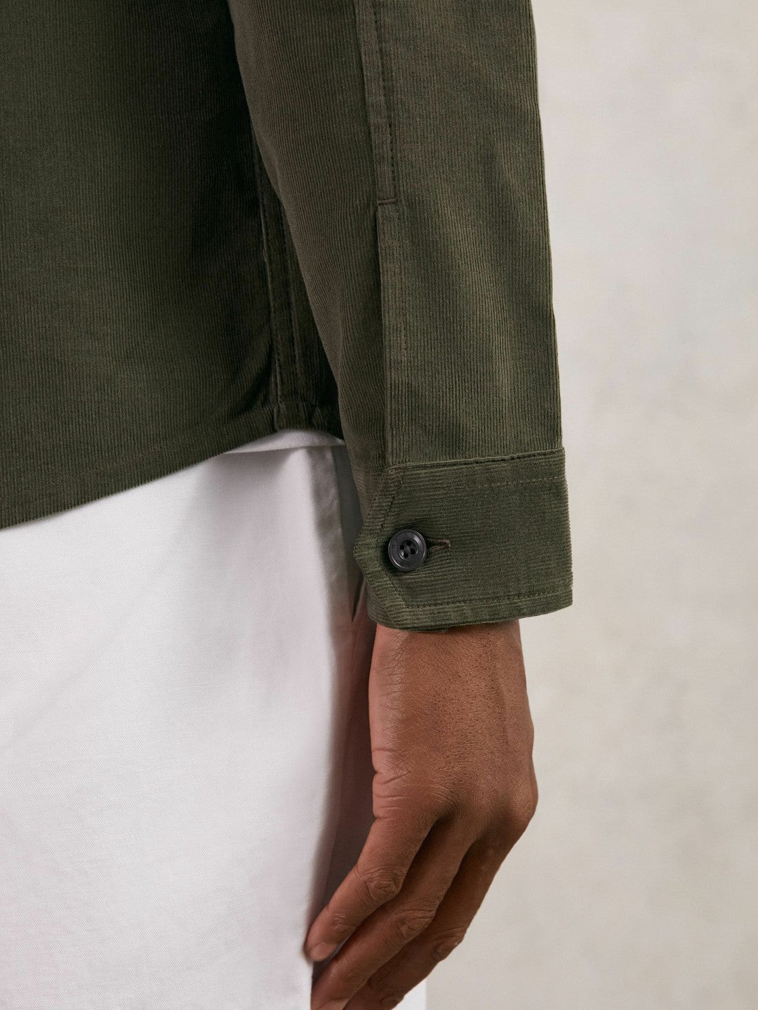 Cotton Corduroy Twin-Pocket Overshirt Khaki Green | Mens