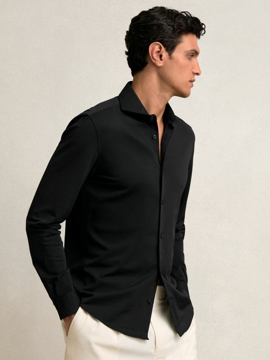 Stretch Jersey Cutaway-Collar Shirt Black | Mens