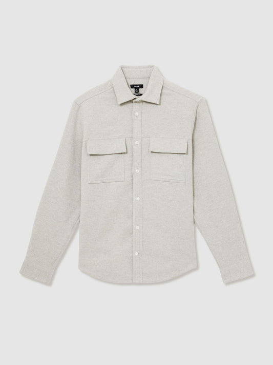 Moleskin-Cotton Twin-Pocket Overshirt Soft Grey Melange | Mens