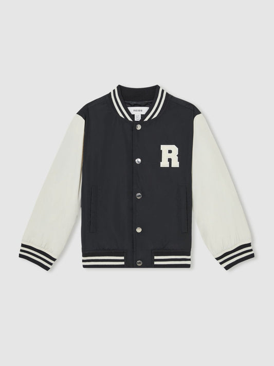 13-14 yrs Colour-Block Varsity Bomber Jacket Navy/ Off White | Children