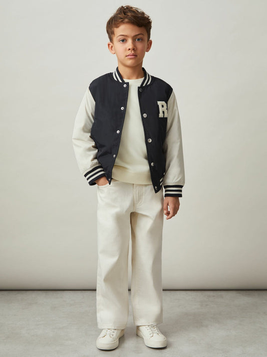 13-14 yrs Colour-Block Varsity Bomber Jacket Navy/ Off White | Children