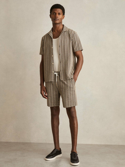 Zig-Zag Knit Drawstring Shorts Tobacco Brown | Mens