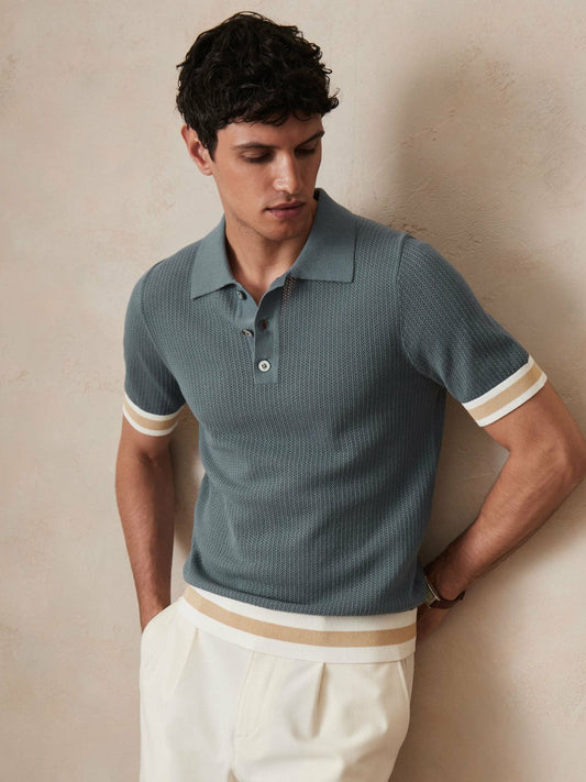 | Ché Cotton Knit Polo Shirt Airforce Blue | Mens