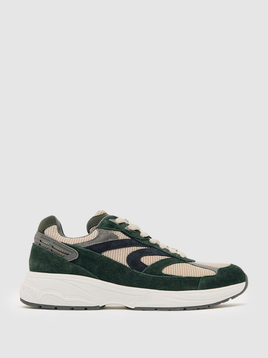 Panelled Running Trainers Forest Green/Stone | Mens