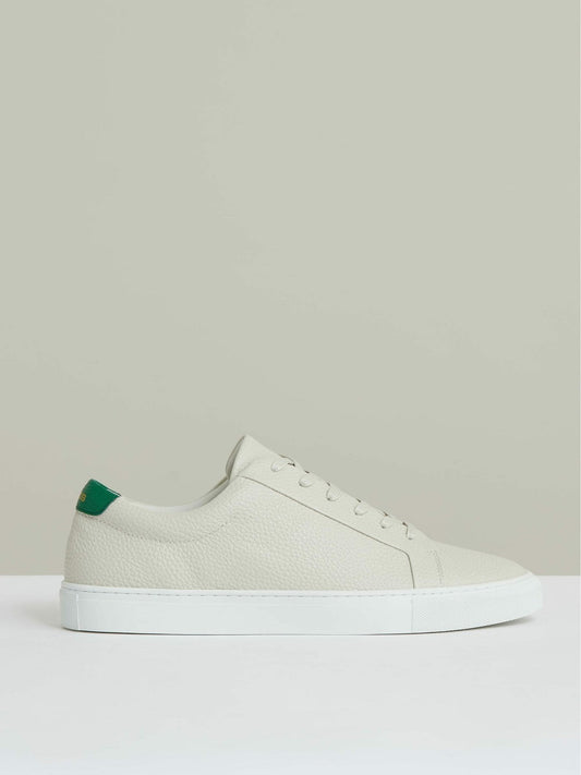 Tumbled-Leather Low-Top Trainers Off White/Green | Mens