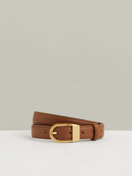 Leather Curved-Buckle Belt Tan | Womens