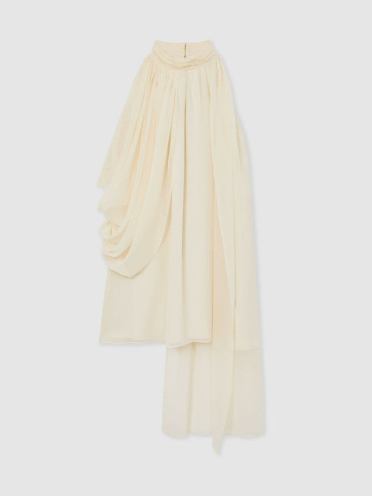 Draped Chiffon Sleeveless Mini Dress Ivory | Womens
