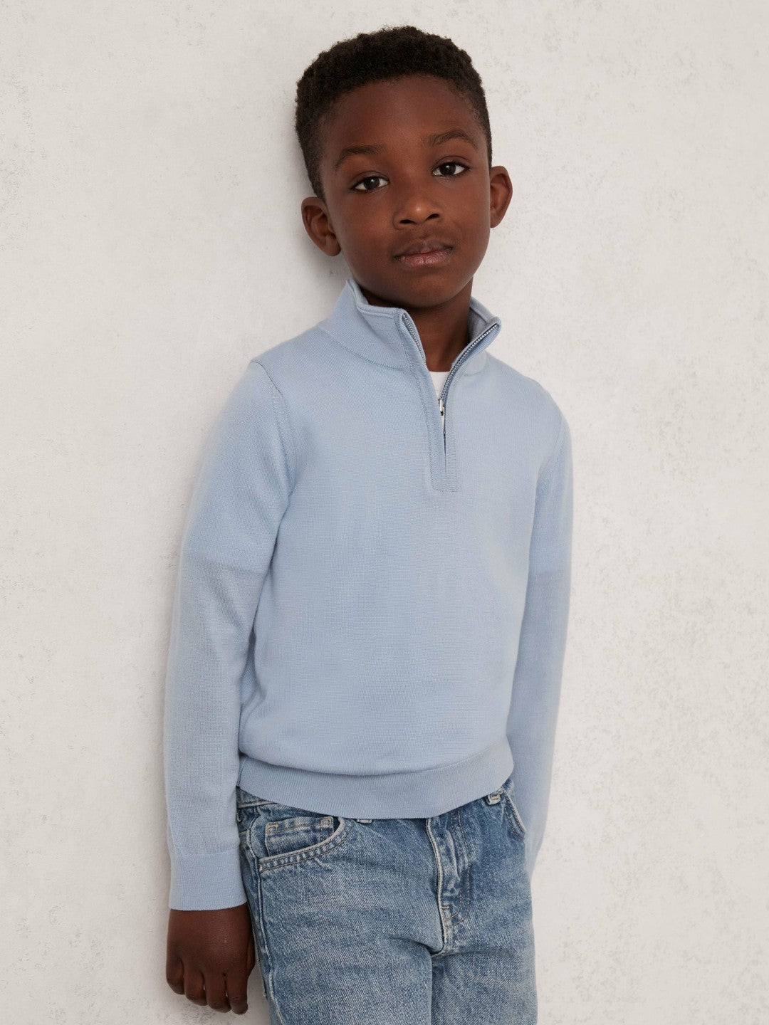 13-14 yrs Merino Wool Half-Zip Funnel Neck Jumper Soft Blue Melange | Children