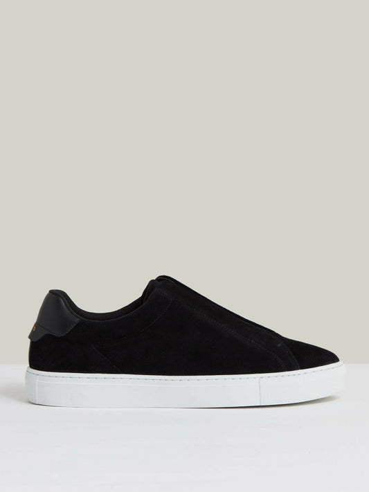 Suede Slip-On Elasticated Trainers Black | Mens