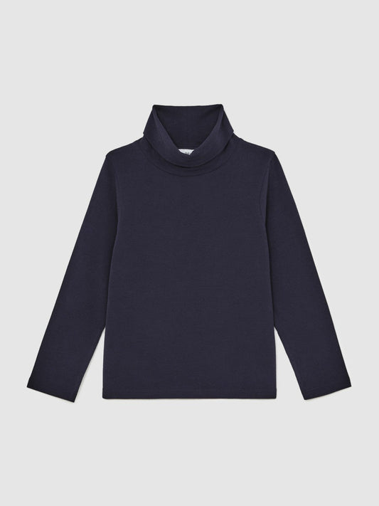 13-14 yrs Cotton-Jersey Roll-Neck Top with Stretch Navy | Children