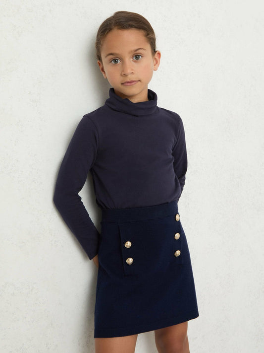 13-14 yrs Cotton-Jersey Roll-Neck Top with Stretch Navy | Children