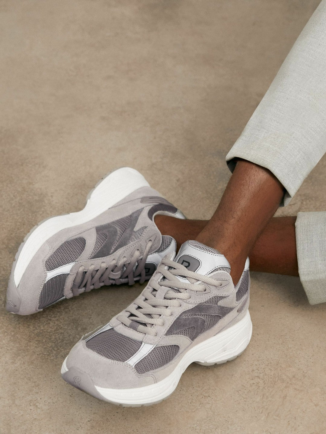 Panelled Running Trainers Grey | Mens