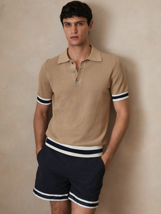 | Ché Cotton Knit Polo Shirt Camel Brown | Mens
