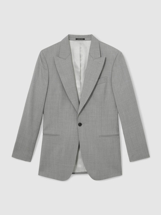 Slim-Fit Wool Single Breasted Suit Blazer Mid Grey | Mens