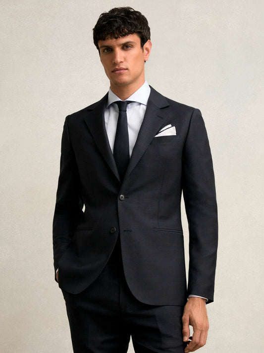 Slim-Fit Wool Single Breasted Check Suit Blazer Navy | Mens