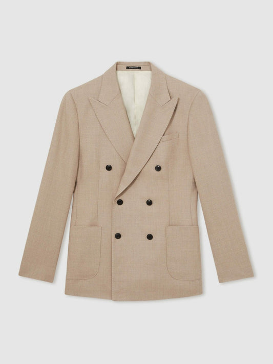 Slim-Fit Wool-Blend Double-Breasted Suit Blazer Oatmeal Brown | Mens