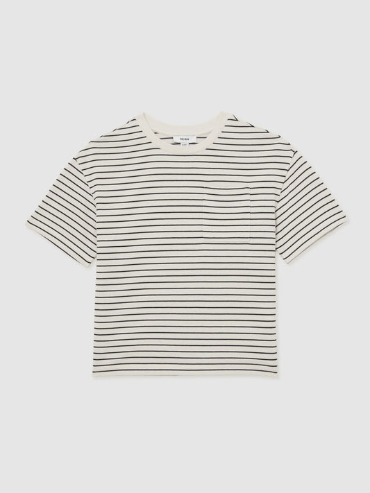 13-14 yrs Cotton-Blend Stripe T-Shirt White/Navy | Children