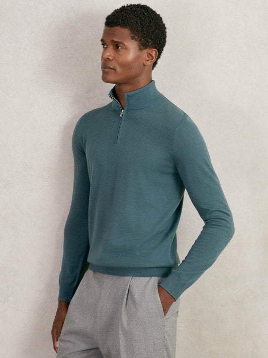 Merino Wool Half Zip Jumper Orion Blue | Mens