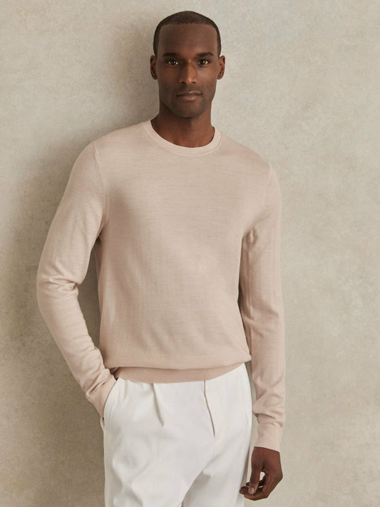 Merino-Wool Crew-Neck Jumper Beige | Mens