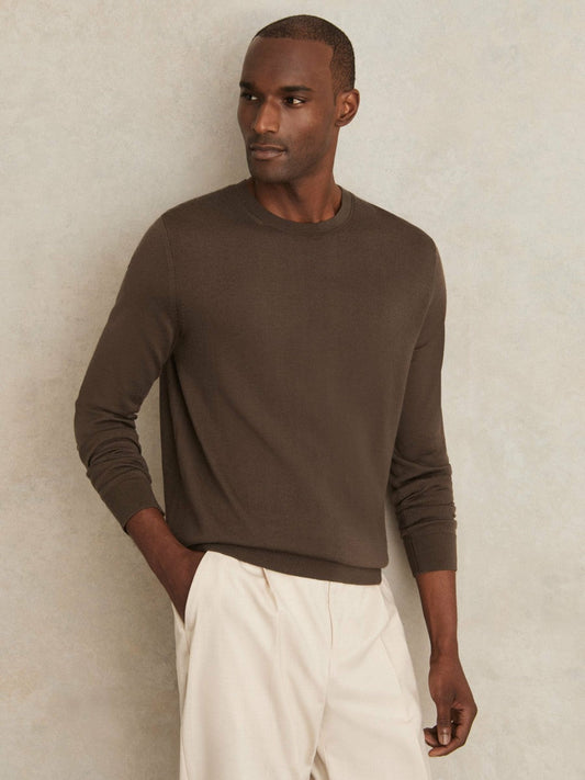 Merino-Wool Crew-Neck Jumper Chocolate Brown | Mens