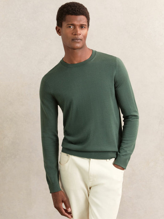 Merino-Wool Crew-Neck Jumper Kale Green | Mens