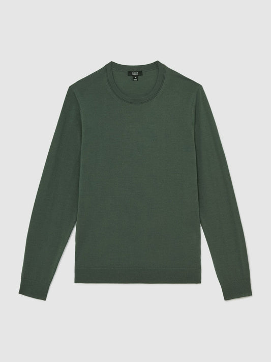 Merino-Wool Crew-Neck Jumper Kale Green | Mens