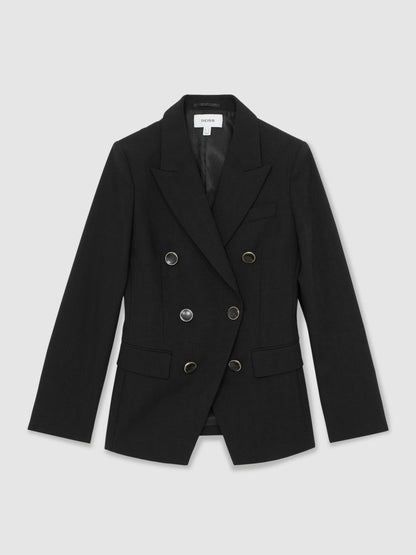 Wool-Blend Double-Breasted Blazer Black | Womens