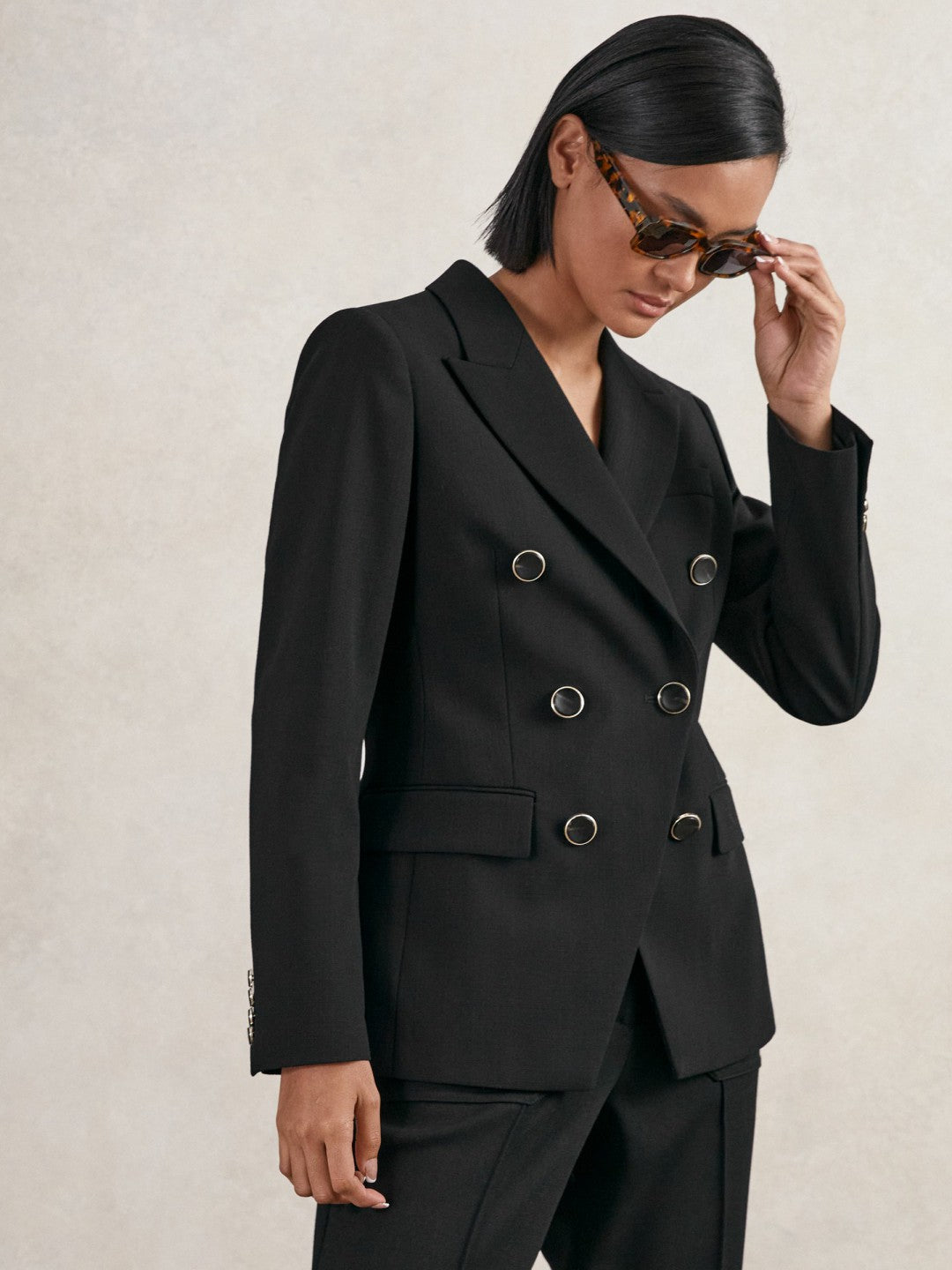 Wool-Blend Double-Breasted Blazer Black | Womens