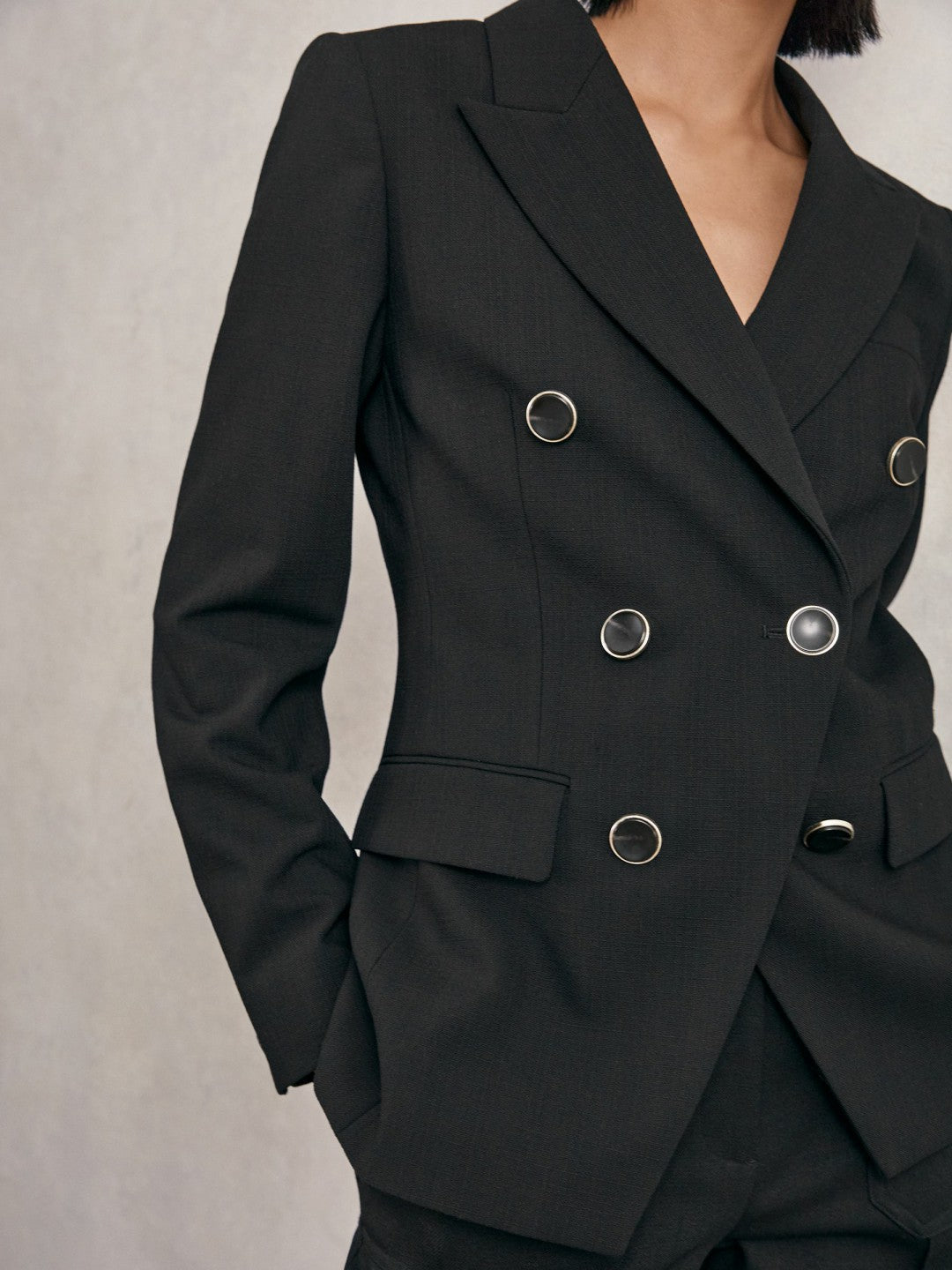 Wool-Blend Double-Breasted Blazer Black | Womens