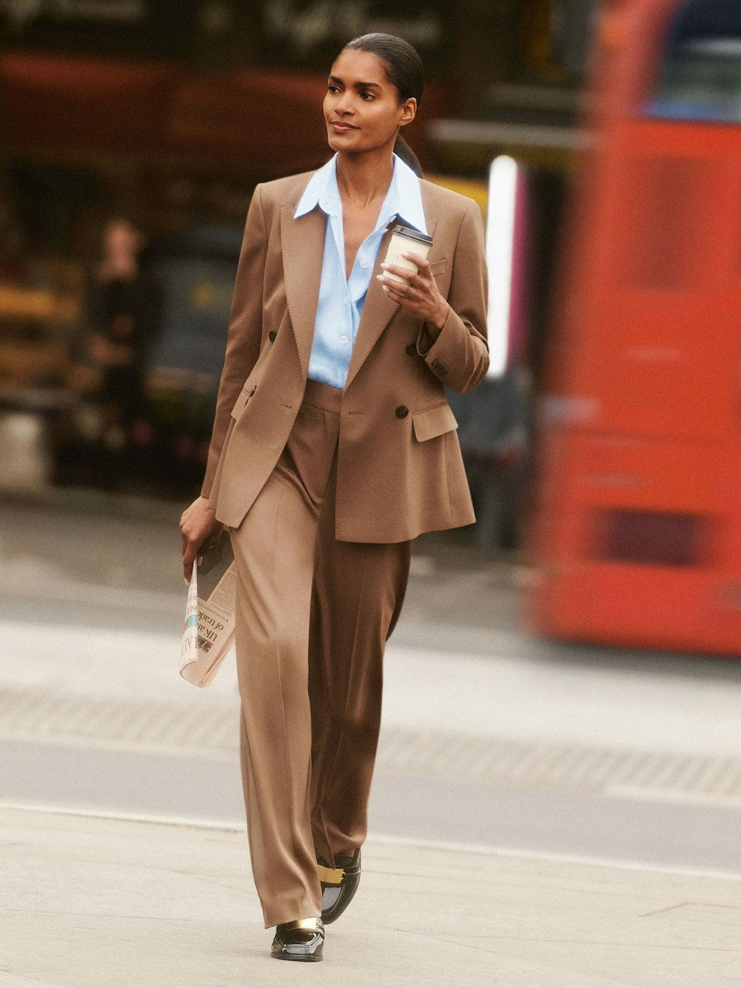 Wool-Blend Wide-Leg Suit Trousers Tan | Womens