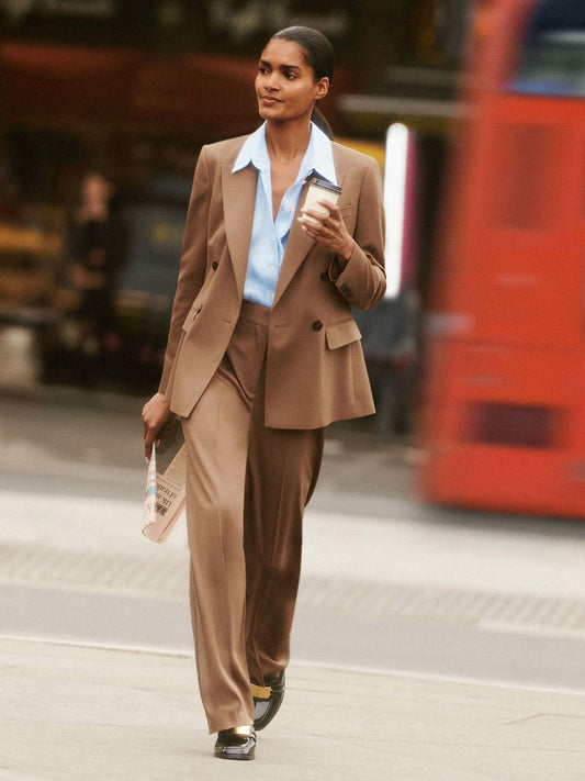 Wool-Blend Wide-Leg Suit Trousers Tan | Womens